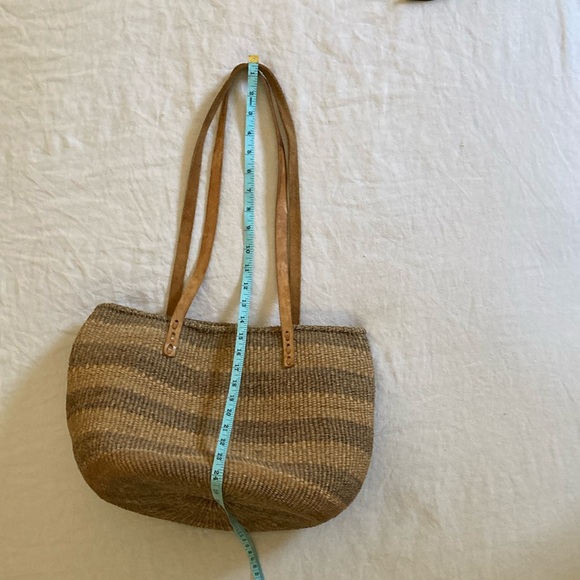 Striped Tan and Brown Woven Tote Bag - Picture 3 of 10